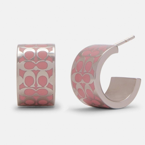 NEW Coach Huggie Earrings Pink / Silver With Butterfly Closure - Picture 15 of 15